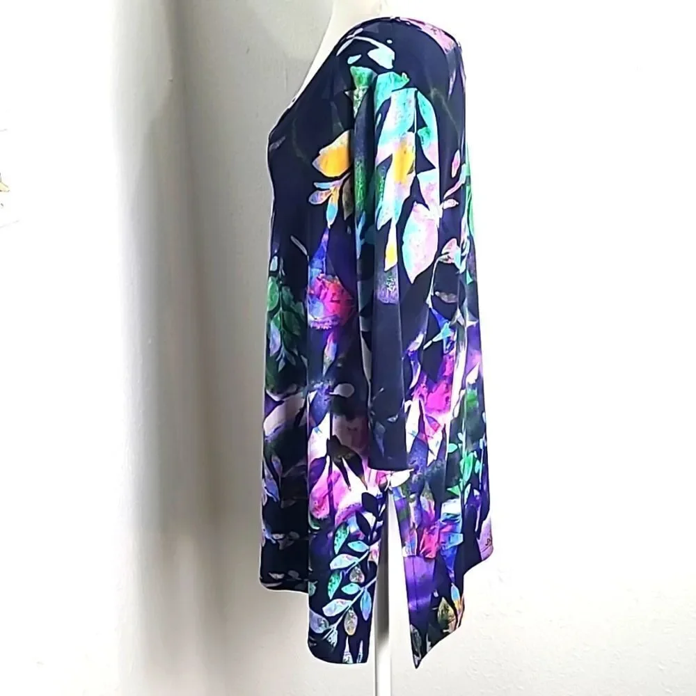 Clara Sun Woo Purple Multicolor Floral Tunic Top, Size Large - Picture 5 of 9